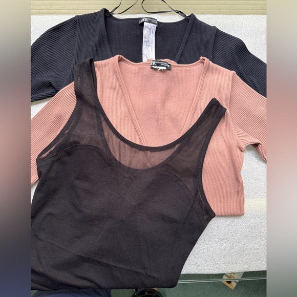 Zara & Forever 21 Tops - 1x$10 or 2x$15 Bundle! Lot of 3 BodySuits - Black, Brown & Black sheer shoulder
